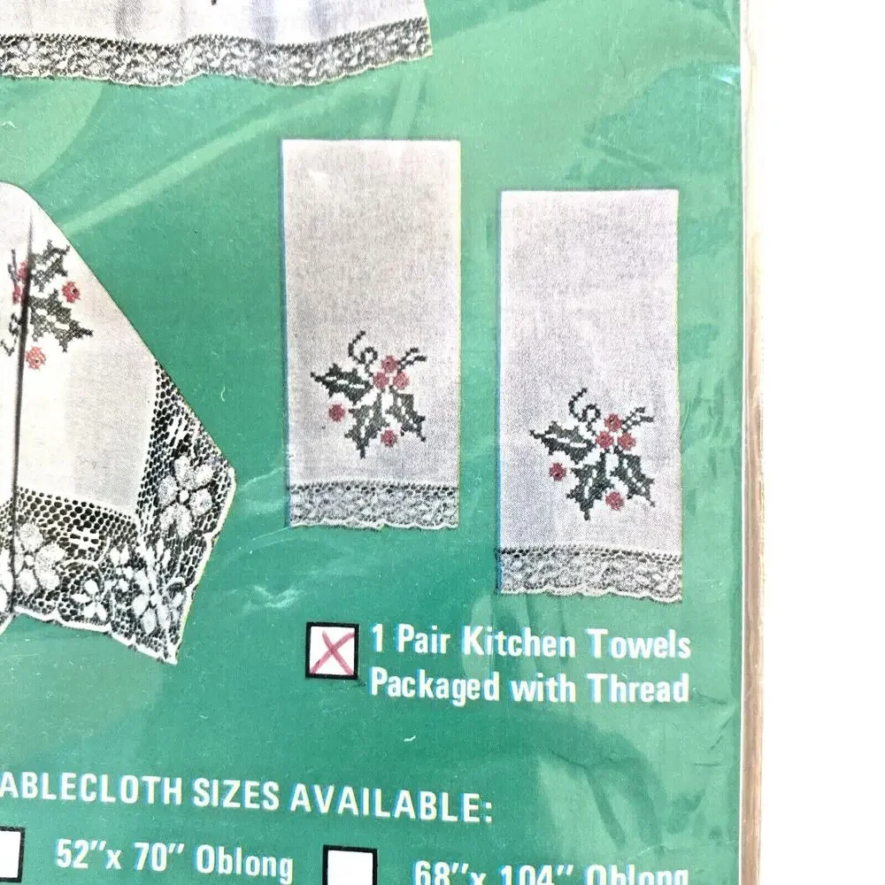 Progress Stamped Cross Stitch Holly Christmas kitchen towels (2) #1225 sealed